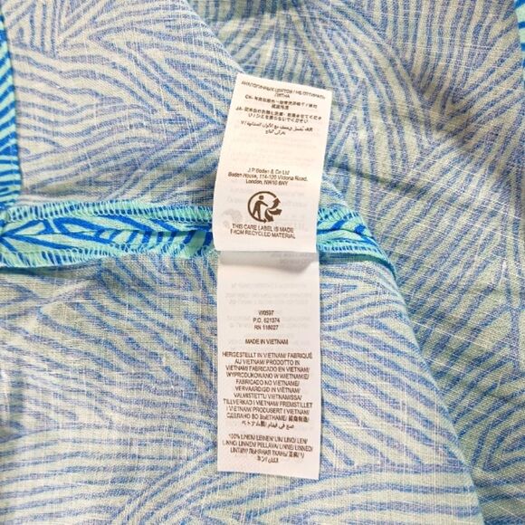 Boden Lara Linen Bold Blue Tropical Leaf Midi Dress Womans 12 Coastal Beach Wear - Picture 5 of 12